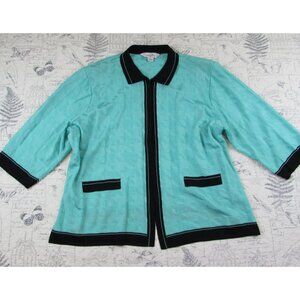 EUC Ming Wang Sweater Womens Aqua Black Knit Cardigan Jacket texture plus sz 3X